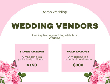 Offer of Wedding Planning Packages Thank You Card 5.5x4in Horizontal Design Template