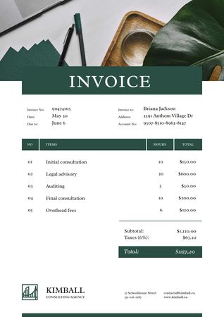 Consulting Company services on Working Table Invoice Design Template