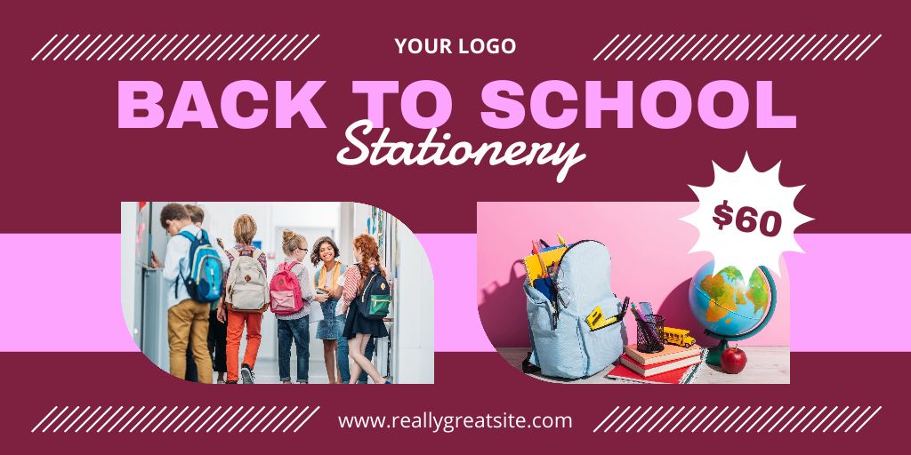 School Stationery Sale with Kids at School Twitter tervezősablon