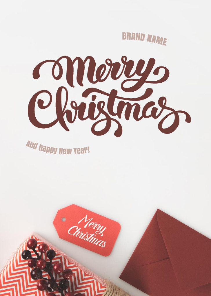 Grateful Christmas and Happy New Year Greeting with Holiday Baubles Postcard A6 Vertical Modelo de Design
