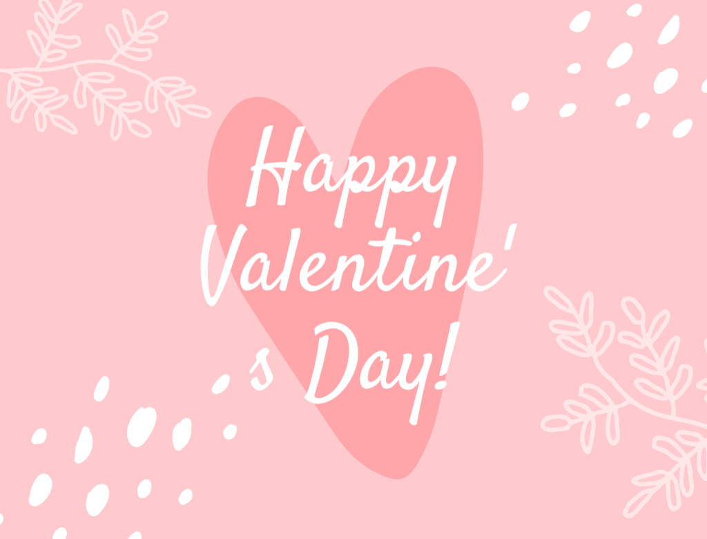 Cute Valentine's Day Greetings in Pink With Big Heart Postcard 4.2x5.5in – шаблон для дизайна
