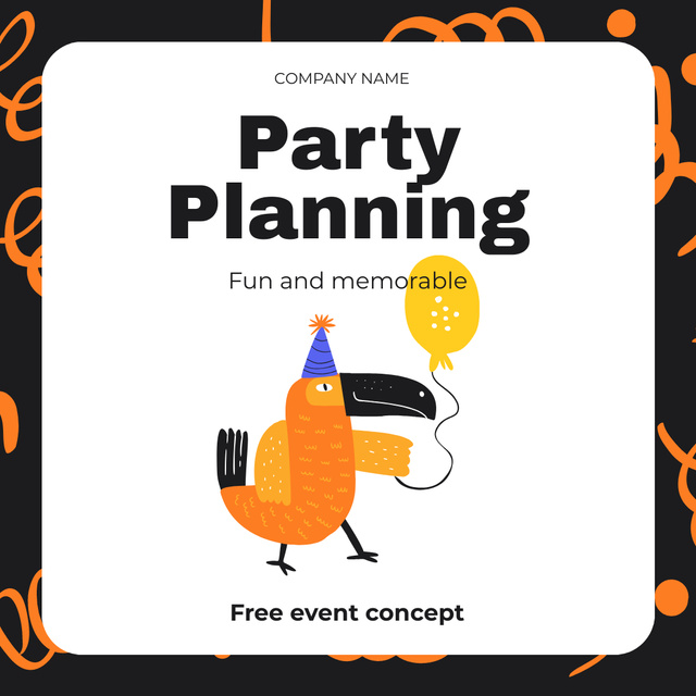 Designvorlage Fun Party Planning Services with Funny Parrot für Instagram