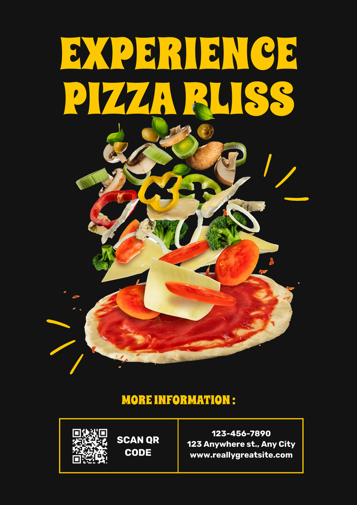 Delicious Crispy Pizza Offer on Black Poster Πρότυπο σχεδίασης