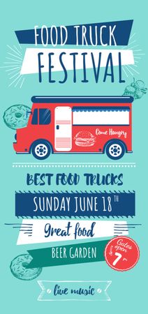 Food Truck festival announcement with Delivery Van Flyer DIN Large Design Template
