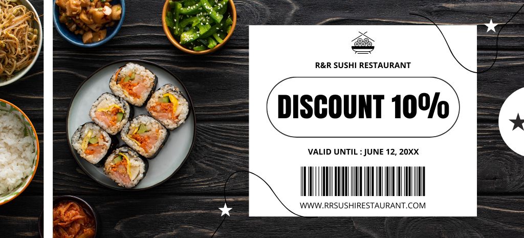 Sushi Set Discount Voucher Coupon 3.75x8.25inデザインテンプレート
