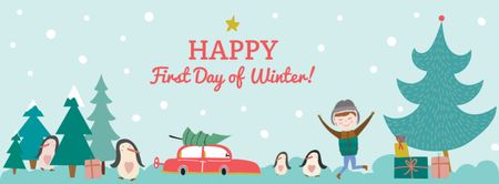 First day of Winter with Happy Kid Facebook cover Design Template