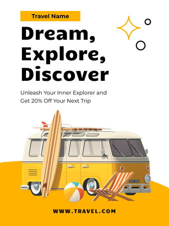Dream Travel Offer with Cute Bus Poster US Design Template