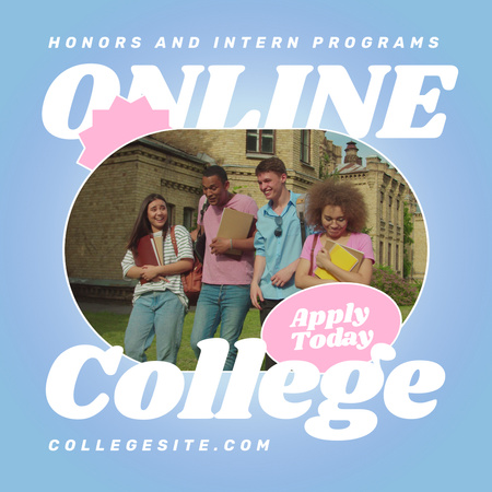 Online College Apply Announcement with Group of Students Animated Post Design Template