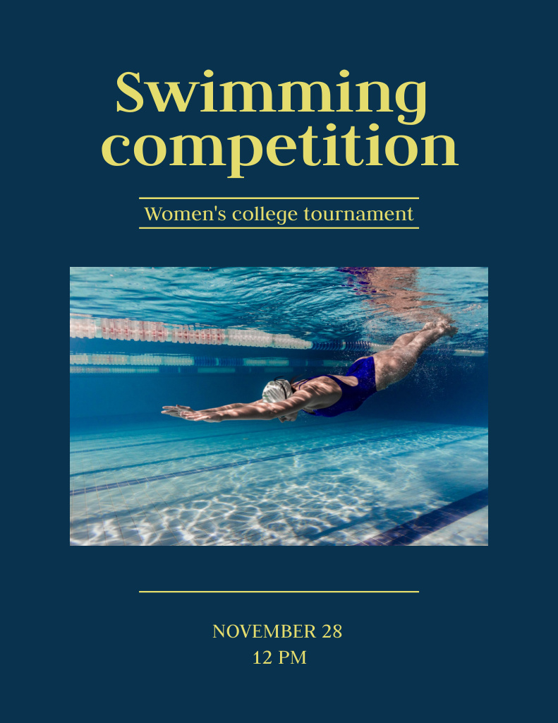 Swimming Competition Ad with Swimmer in Pool Poster 8.5x11in Tasarım Şablonu