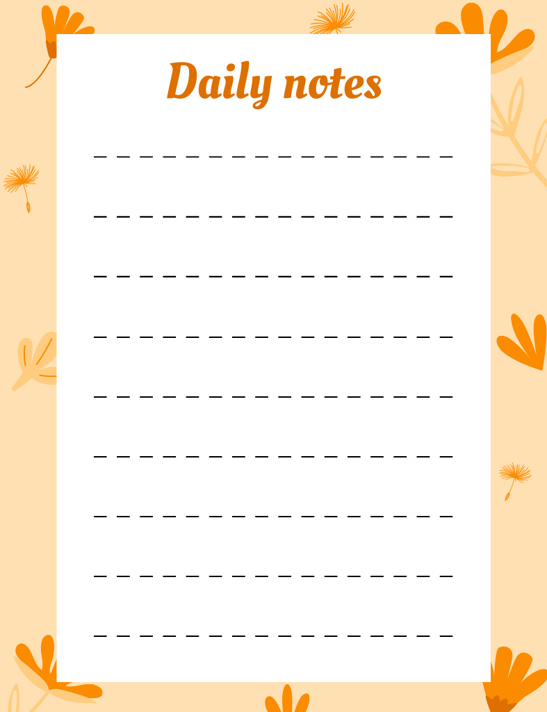 Daily Notes Planner with Yellow Flowers Illustration Notepad 107x139mm tervezősablon