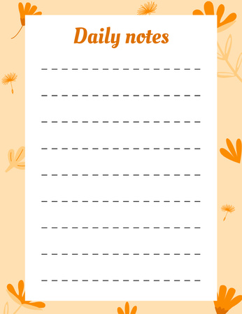 Daily Notes Planner with Yellow Flowers Illustration Notepad 107x139mm Design Template