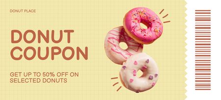 Doughnuts Discount Voucher on Yellow Coupon 3.75x8.25in Design Template