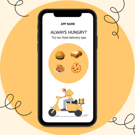 Élelmiszer házhozszállítás okostelefon alkalmazás Instagram AD tervezősablon