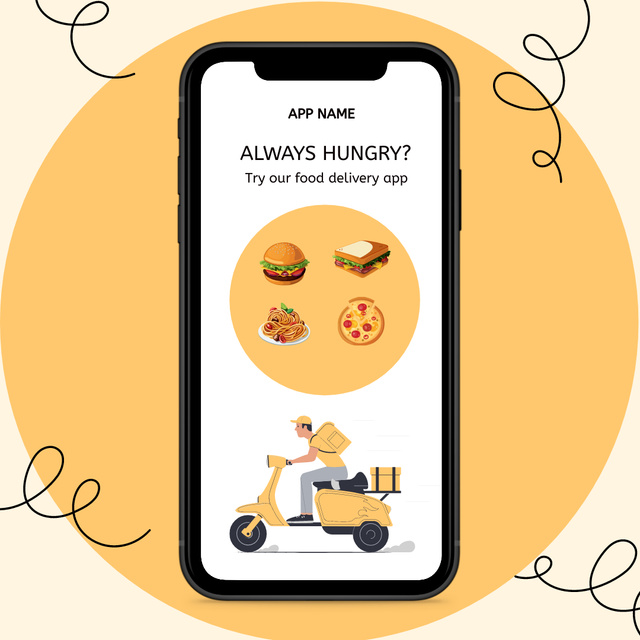 Plantilla de diseño de Food Delivery Smartphone Application Instagram AD 