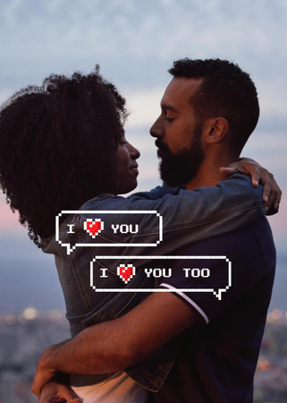 Ontwerpsjabloon van Postcard 5x7in Vertical van Liefdesberichten op Valentijnsdag met paar knuffelen