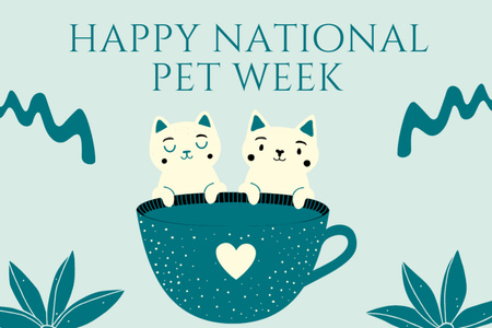 National Pet Week Greeting with Cats Postcard 4x6in Design Template