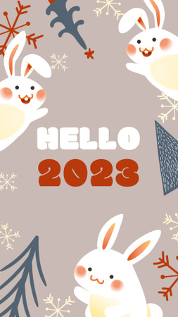 New Year Greeting with Cute White Rabbits Instagram Story Design Template