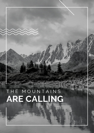 Travel Inspiration Quote with Scenic Mountains Lake Poster Design Template
