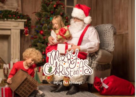 Christmas Holiday Greeting with Santa Card Tasarım Şablonu