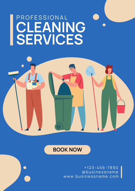 Szablon projektu Professional Cleaning Services Offer With Booking And Illustration Poster A3