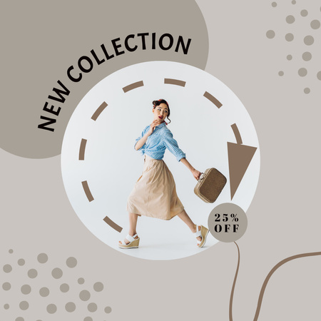Anúncio de moda com mulher de saia elegante com bolsa Instagram Modelo de Design