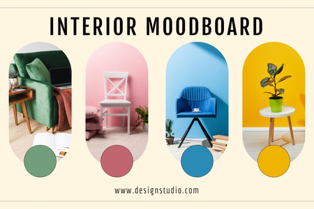 Colagem colorida de itens de interiores Mood Board Modelo de Design