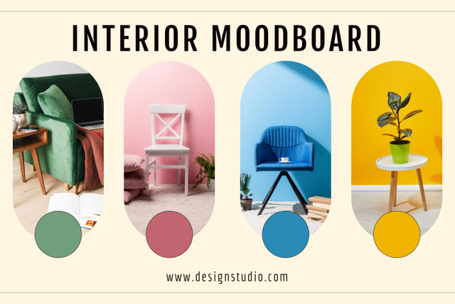 Designvorlage Colorful Collage of Interior Items für Mood Board