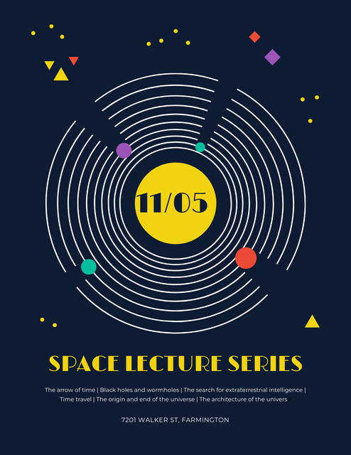 Space Event Announcement with Space Objects Illustration Poster 8.5x11in Design Template
