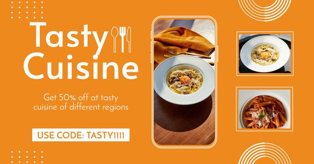 Special Offer of Tasty Cuisine with Discount Facebook AD Modelo de Design