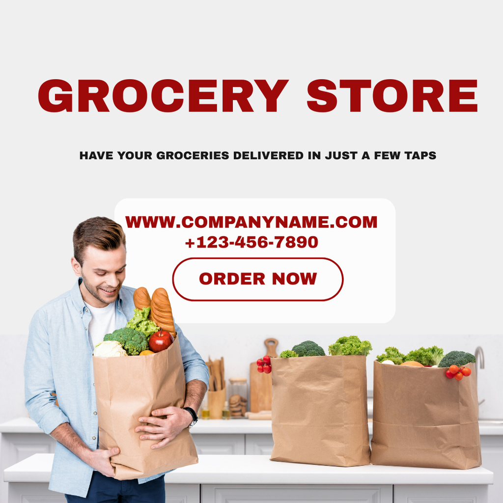 Grocery Store Order With Delivery Service Promotion Instagramデザインテンプレート