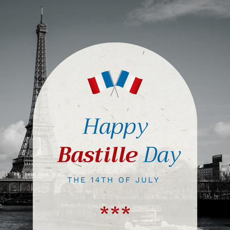 A Bastille-napi ünnepség bejelentése az Eiffel-toronnyal Instagram tervezősablon