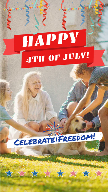 Happy Family Playing with Dog on Independence Day TikTok Video Design Template