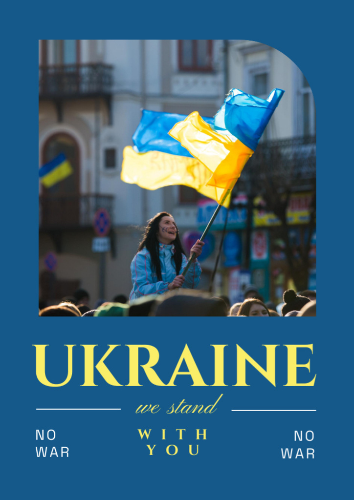 Woman with Flag of Ukraine at Protest Flyer A4 Design Template