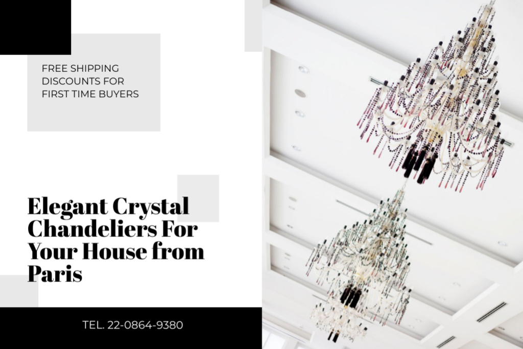 Amazing Crystal Chandeliers Offer With Shipping Flyer 4x6in Horizontal Πρότυπο σχεδίασης