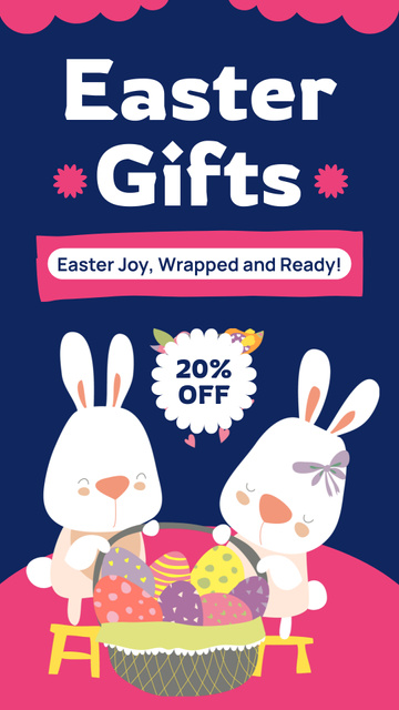 Easter Holiday Gifts Offer with Cute Bunnies Instagram Storyデザインテンプレート