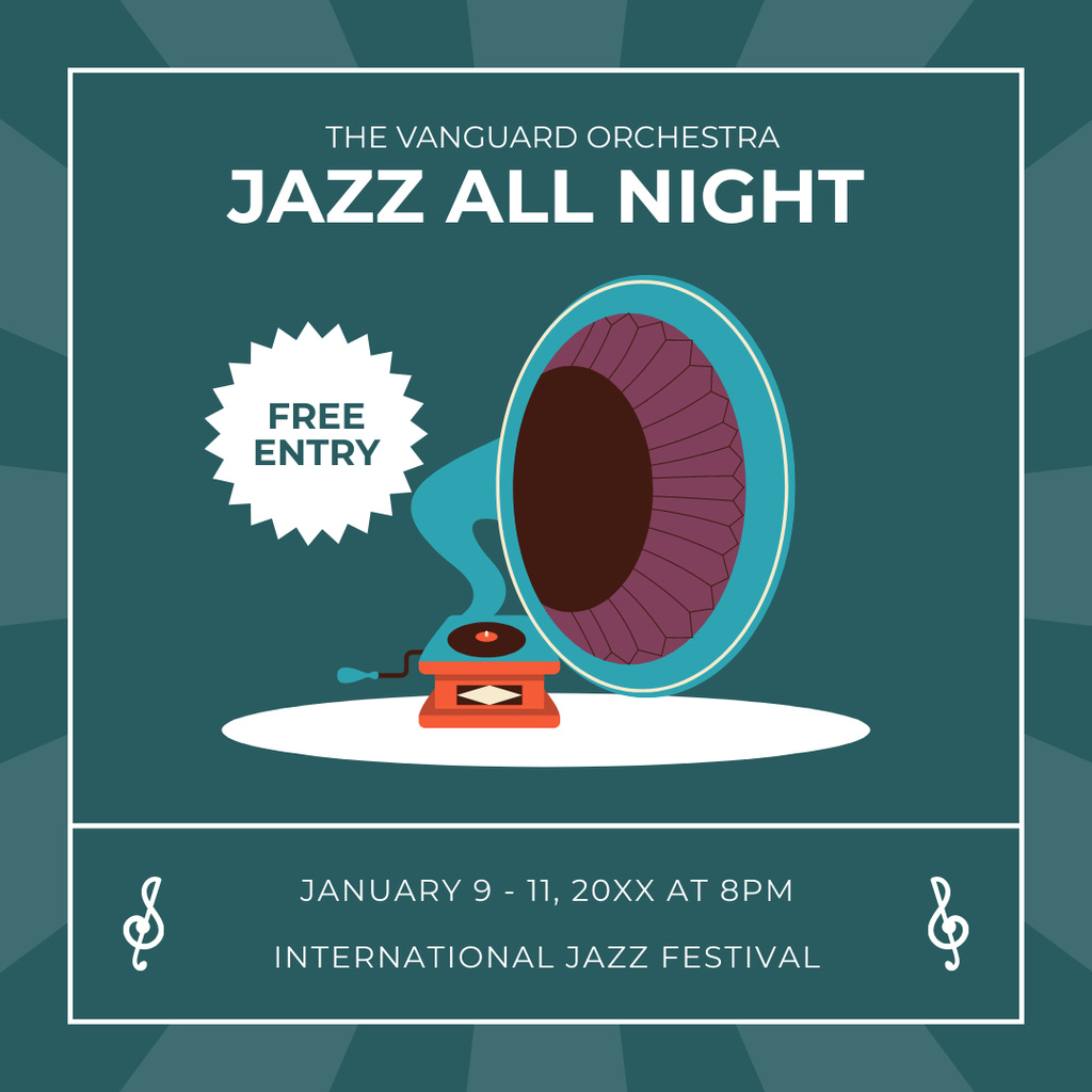 Jazz Music Night Event Announcement Instagram Tasarım Şablonu
