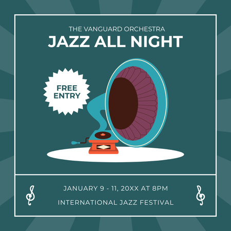 Ontwerpsjabloon van Instagram van Aankondiging van het evenement voor de nacht van de jazzmuziek