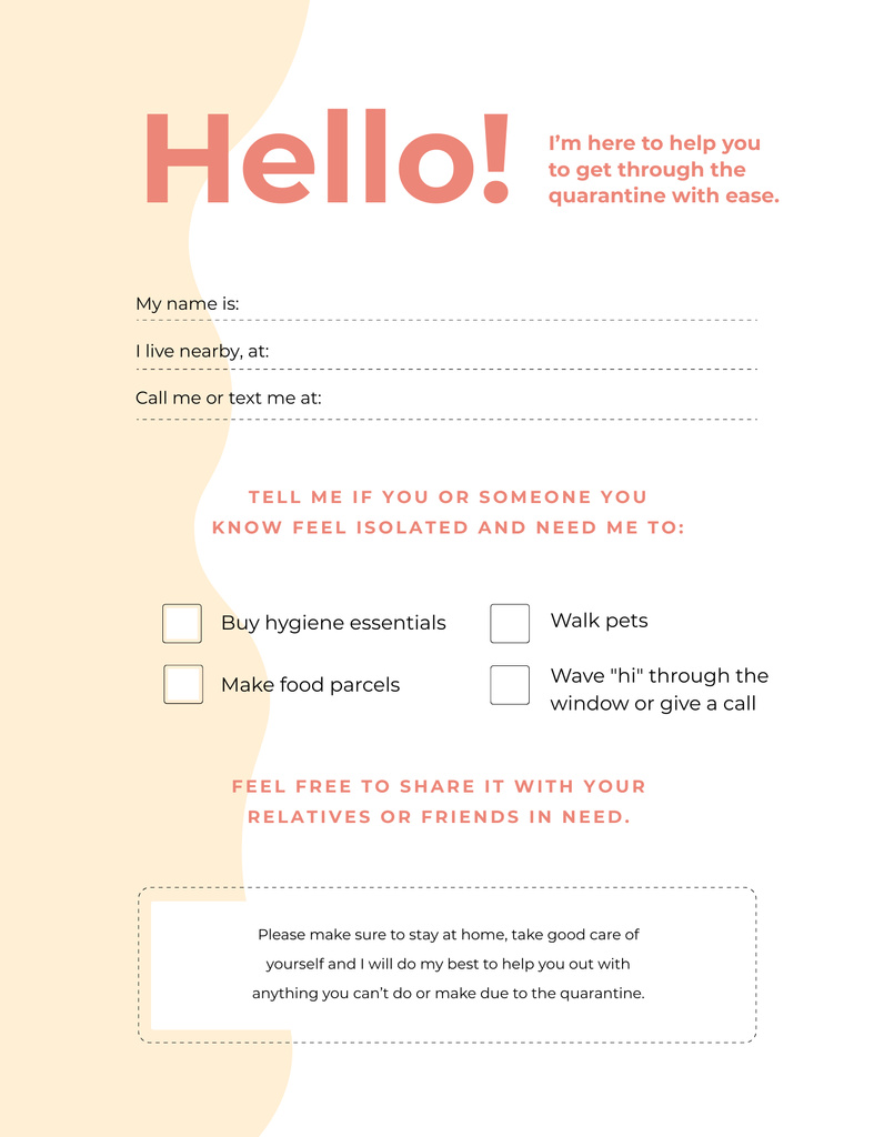 Volunteer Help for People on Self-Isolation during Covid Poster 22x28in Design Template