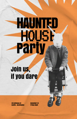 Strašidelný dům večírek s děsivou postavou králíka na pomeranči Invitation 5.5x8.5in Šablona návrhu