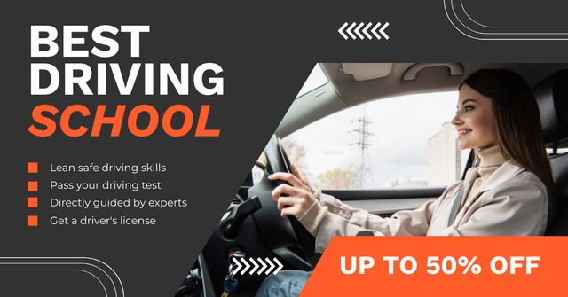 Listed Advantages Of Driving School Lessons With Discounts Facebook AD – шаблон для дизайну