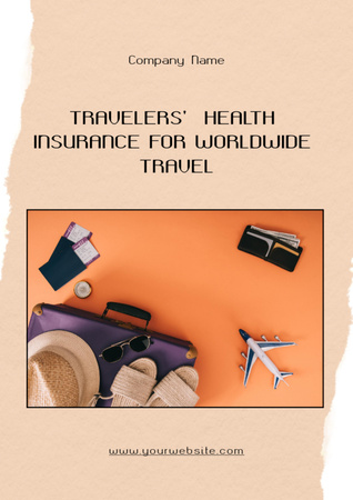 Health Insurance for Travelers with Suitcase Flyer A4 Design Template