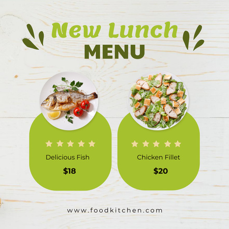 Lunch Menu Offer with Fish and Chicken Fillet Plates Instagram Design Template