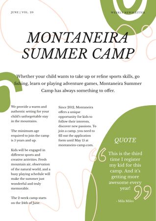 Summer Camp Overview Newsletter tervezősablon