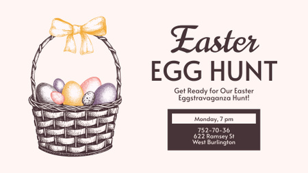 Template di design Promo caccia alle uova di Pasqua con schizzo di uova nel cestino FB event cover