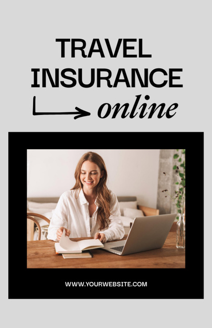 Travel Insurance Online Booking Advertisement with Young Woman Flyer 5.5x8.5in Πρότυπο σχεδίασης