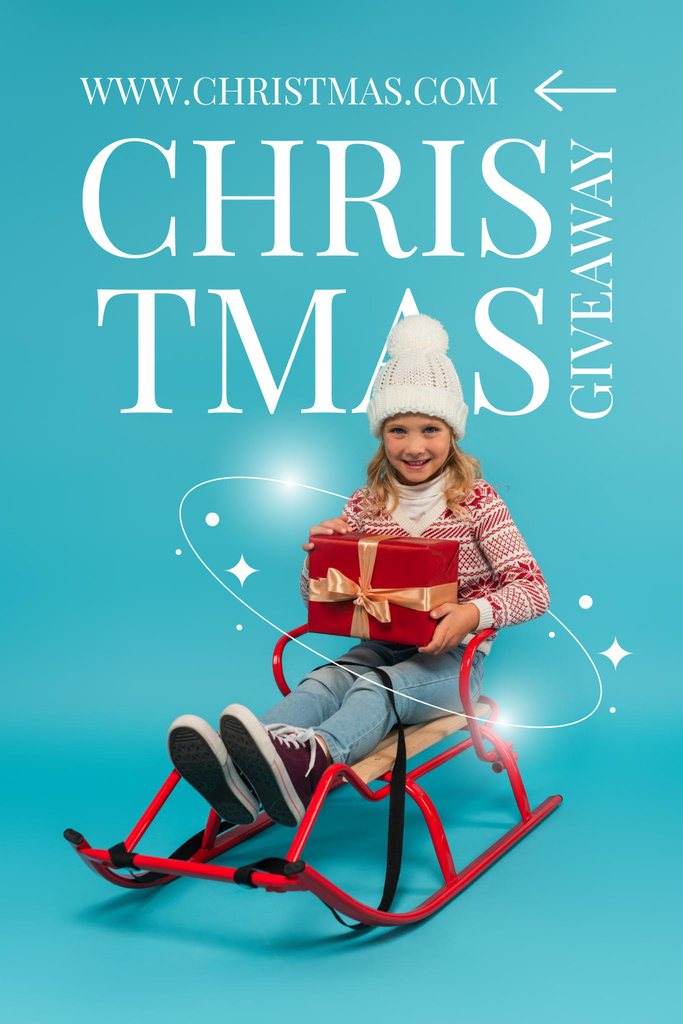 Christmas Giveaway Ad with Girl on Sled Pinterest Design Template