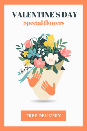 Plantilla de diseño de Oferta de entrega de flores gratis para el día de San Valentín Pinterest 