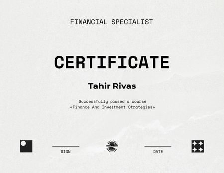 Financial Specialist graduation recognition Certificate tervezősablon