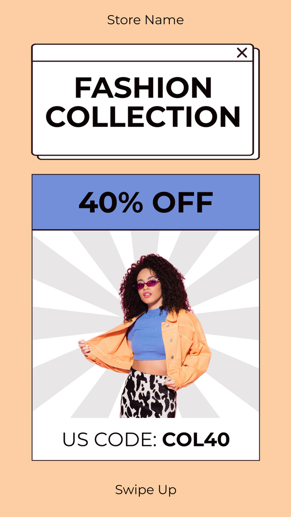 Fashion Collection Ad with Woman wearing Bright Outfit Instagram Story tervezősablon