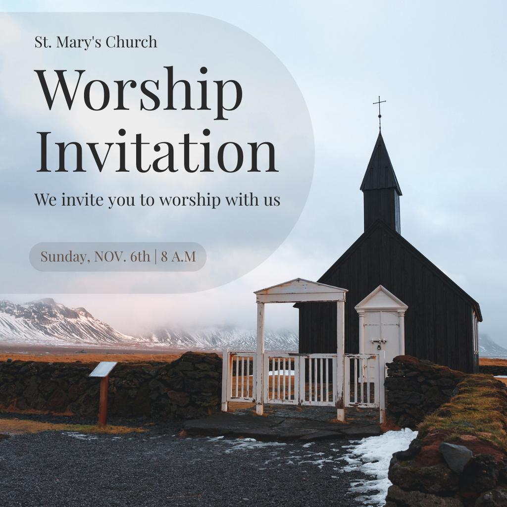 Religious Service Announcement with Small Country Church Instagram Modelo de Design